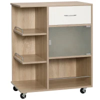 HOMCOM Carrinho de cozinha ilhote de cozinha rodas giratórias 360° prateleiras com guardas 65 x 39 x 80 cm natural(m-1)