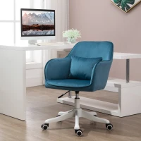 HOMCOM Cadeira de escritório veludo poltrona massagem almofada lombar integrada altura regulável giratória 360° azul(m-6)