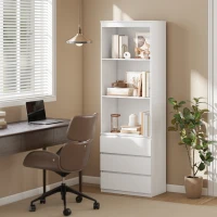 HOMCOM 180cm Tall Bookcase, with Shelves and Drawers - White(m-2)