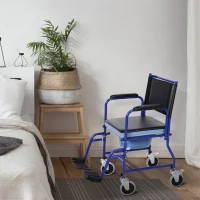 HOMCOM Cadeira de Rodas para Banho com Vaso Removível em Tubos de Ferro e PVC 87 x 57 x 92cm(m-2)