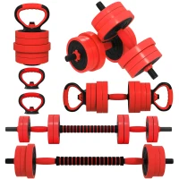 SPORTNOW 20kg 6-In-One Adjustable Weight Dumbbells Set, Barbell, Kettlebell, Push Up Stand - Red(m-10)