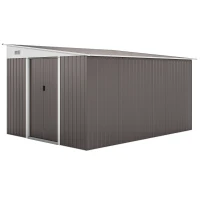 Outsunny Casetta da Giardino con Porta Scorrevole, in Acciaio, 345x280.5x169-201cm, Grigio(m-1)