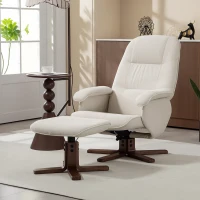 HOMCOM Linen Swivel Recliner Chair with Footstool, Upholstered Reclining Armchair with Wooden Base for Living Room, Beige(m-3)