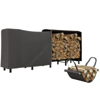 Outsunny Portalegna da Interno ed Esterno in Metallo con Telo Porta Legna e Copertura, 240x36x99cm, Nero(m-11)