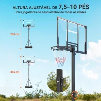 SPORTNOW Tabela de Basquetebol para Exterior com Altura Ajustável Portátil Estrutura Dobrável Painel Inquebrável Rodas e Base Preenchível 120x70x300-375 cm Preto(m-4)