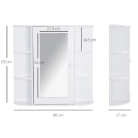 HOMCOM Bathroom Cabinet, Wall Mounted Mirror Cabinet with Single Door Mirror, Storage Organizer with Shelves, White(m-3)