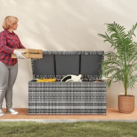 Outsunny Caixa de arrumação em rattan 380 L resistente às intempéries com tampa, armazenamento resistente aos UV 130 x 61 x 65 cm Cinza escuro(m-5)