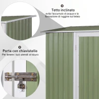 Outsunny Casetta da Giardino Porta Utensili in Lamiera di Acciaio, Capanno da Giardino in Acciaio con Porte Scorrevoli, 143x89x186cm, Verde Chiaro(m-6)