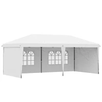 Outsunny Tenda Dobrável 6x3 m Pop-up com 4 Laterais Desmontáveis Tenda de Jardim com 2 Janelas Visíveis Saco de Transporte Branco(m-1)
