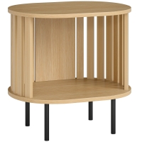 HOMCOM Mesa lateral oval mesa de apoio armazenamento aberto pés em aço design de ripas 50x39x50cm efeito madeira natural