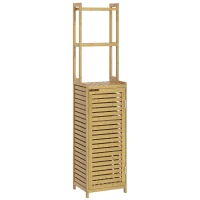 HOMCOM Móvel coluna armário alto para banheiro em bambu com 3 prateleiras e 1 porta 38,5 x 33 x 170 cm natural(m-6)