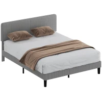 HOMCOM Estrutura de cama 160 x 200 cm, somier com ripas em madeira, cabeceira regulável, cama de casal estofada em veludo cotelê, cinza(m-7)