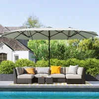 Outsunny Guarda-sol Oval Creme branco 440 x 256 cm(m-5)