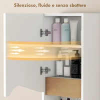 HOMCOM Pensile Bagno con Ripiano Aperto e Armadietto con Scaffale Regolabile, in Legno, 30x17x67 cm, Bianco e color Legno(m-7)