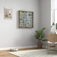 HOMCOM Vitrine para coleção vitrine de parede 80 x 9,5 x 83 cm 6 prateleiras ajustáveis em altura 2 portas de correr em vidro(m-6)