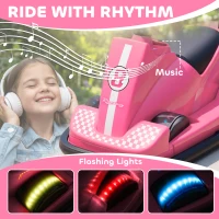 AIYAPLAY Kids Bumper Car, 360° Rotation Spin Electric Waltzer Car with LED Lights, Music for Ages 3-8 Years Old, Pink(m-8)