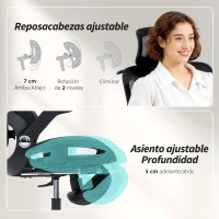 HOMCOM Silla de Escritorio de Malla con Reposapiés Respaldo Reclinable Soporte Lumbar Reposabrazos y Reposacabezas Ajustable(m-6)