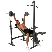 HOMCOM Panca Multifunzione Stazione Fitness con Schienale Regolabile su 3 Livelli, Supporto Gambe e Barra Superiore, 175x110x202cm, Nero(m-11)