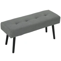 HOMCOM Banco banqueta fim de cama estofado em veludo cotelê e pés em aço preto capacidade 220 kg 100 x 36 x 45 cm cinza(m-8)