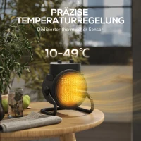 HOMCOM Heizgerät, Heizlüfter mit 3 Modi, einstellbarem Thermostat, Griff, Überhitzungsschutz, 21,5 x 15,8 x 22 cm, Schwarz(m-6)