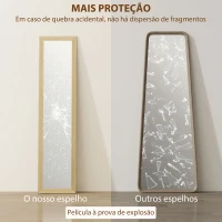 HOMCOM Espelho de Pé 157x37 cm Espelho de Corpo Inteiro com Suporte 3 Formas de Uso Independente Montagem na Parede e Apoiado Carvalho(m-7)