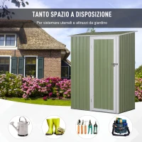 Outsunny Casetta da Giardino Porta Utensili in Lamiera di Acciaio, Capanno da Giardino in Acciaio con Porte Scorrevoli, 143x89x186cm, Verde Chiaro(m-4)