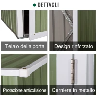 Outsunny Casetta da Giardino Porta Utensili in Lamiera di Acciaio, Capanno da Giardino in Acciaio con Porte Scorrevoli, 143x89x186cm, Verde Chiaro(m-7)