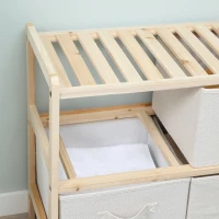 HOMCOM Cômoda de tecido móvel de arrumação com 4 gavetas dobráveis em tecido de linho estilo elegante para quarto escritório sala 59 x 28 x 50 cm madeira natural bege(m-4)