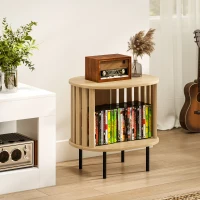 HOMCOM Mesa lateral oval mesa de apoio armazenamento aberto pés em aço design de ripas 50x39x50cm efeito madeira natural(m-6)