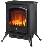 HOMCOM Camino Elettrico da Terra con Effetto Fiamma, Caminetto Elettrico 1000W /2000W con Protezione da Surriscaldamento e Termostato, in ABS e Vetro, 45x28x54cm, Nero(m-11)