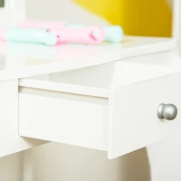 HOMCOM Penteadeira Infantil com Banqueta, Penteadeira 2 em 1 com Espelho Triplo e Gaveta Deslizante - Dim. 63L x 40l x 85,5H cm - Branco Acrílico(m-4)