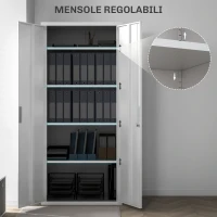 HOMCOM Armadio da Ufficio a 5 Livelli con 4 Ripiani Regolabili, in Acciaio, 80x40x180 cm, Bianco(m-4)