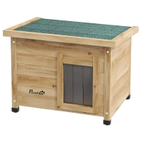 Pawhut Casa para Gatos Abrigo Exterior Elevado em Madeira com Telhado de Asfalto Janela 57x45x43 cm Amarelo(m-8)