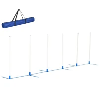 Pawhut Conjunto de Agility para Cães 6 Peças Equipamento de Agility Dobrável Conjunto de Barreiras Encaixáveis com 6 Varetas de Slalom Bolsa de Transporte Acessório de Treino Coordenação Agilityset para Jogos Treino(m-7)