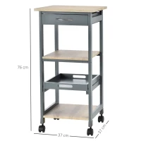 HOMCOM Carrinho de serviço para cozinha com rodas 2 prateleiras + tabuleiro removível + gaveta madeira de pinho MDF cinza carvalho claro(m-3)