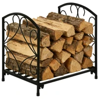 Outsunny Portalegna per Camino da Interno ed Esterno in Metallo, 50kg di Legna, 39.5x31.5x39.5cm - Nero(m-11)