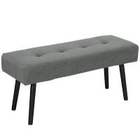 HOMCOM Banco banqueta fim de cama estofado em veludo cotelê e pés em aço preto capacidade 220 kg 100 x 36 x 45 cm cinza(m-1)