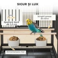 PawHut Cușcă pentru Păsări cu Roți cu Raft Inferior, Tavă și Grilă Negru(m-5)