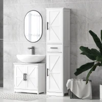HOMCOM Móvel sob lavatório, móvel de banheiro com 2 portas magnéticas estilo celeiro e prateleiras, 60 x 30 x 60 cm, branco(m-6)