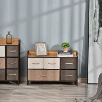 HOMCOM Commode Meuble de Rangement 5 tiroirs en Tissu 87,5 x 29 x 58 cm Marron et Beige(m-9)