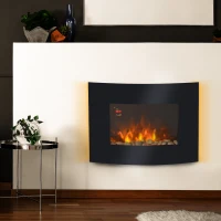 HOMCOM Camino Elettrico da Parete con 2 Livelli di Riscaldamento 900-1800W, Fiamma 7 Colori Regolabili e Telecomando, Nero(m-2)