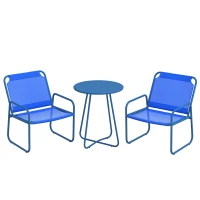 Outsunny Conjunto de jardim 3 peças, conjunto de exterior, 2 poltronas 1 mesa redonda, aço e tecido mesh, azul-marinho(m-7)
