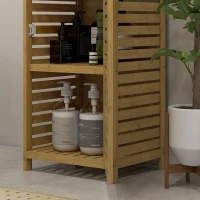 HOMCOM Móvel coluna armário alto para banheiro em bambu com 3 prateleiras e 1 porta 38,5 x 33 x 170 cm natural(m-5)