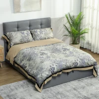 HOMCOM Cama com baú 140x190, estrutura de cama de casal estofada com sommier de ripas em madeira e arrumação oculta, sem colchão, cinza(m-6)
