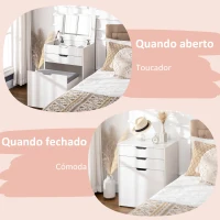 HOMCOM Toucador com Banco Oculto e Espelho Rebatível Mesa de Maquilhagem com Gaveta e 7 Compartimentos Banco Acolchoado Branco(m-7)