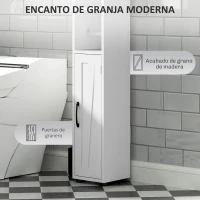 HOMCOM Columna de Baño con 2 Puertas Compartimento Abierto Estantes Ajustables y Portarrollos 20x20x185 cm Blanco(m-6)