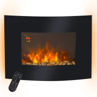 HOMCOM Camino Elettrico da Parete con 2 Livelli di Riscaldamento 900-1800W, Fiamma 7 Colori Regolabili e Telecomando, Nero(m-1)