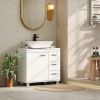 HOMCOM Móvel para lavatório, móvel de banheiro com 3 gavetas e porta com fechamento amortecido, 70 x 30 x 64 cm, branco(m-4)