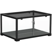 PawHut Terrário para répteis, vivarium de 86 litros com porta deslizante, com fecho, para lagartos, insetos, aranhas, geckos, 60 x 45 x 32 cm, preto(m-1)