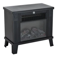 HOMCOM Camino Elettrico da Terra Moderno 600W/1200W con Effetto Fiamma, Caminetto Elettrico con Protezione da Surriscaldamento e Antiribaltamento, 34x17x31 cm, Nero(m-1)